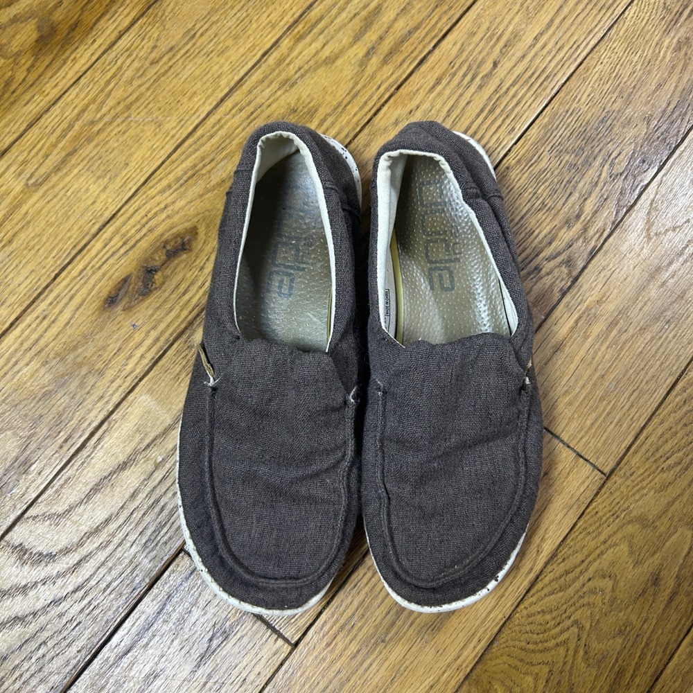 Hey Dude Misty Woven Nut Brown Slip On Loafers Shoes Womens Size 9